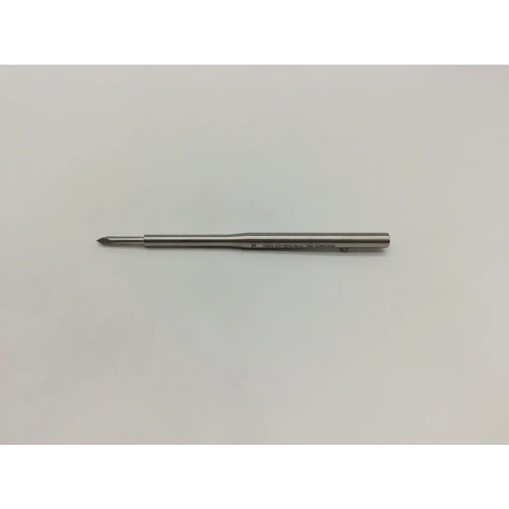 Silver-colored metal acetabular exposure pin with pointed tip and engraved markings for precise acetabular exposure