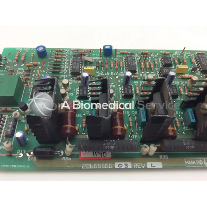 Green printed circuit board instem 2065555g rev l hmk9048 board with capacitors resistors and integrated circuits