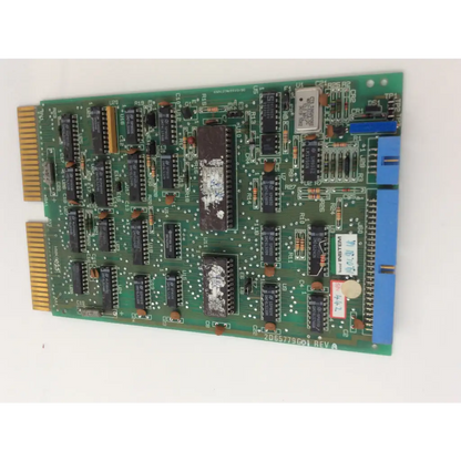 Instem 442 2d65779g01 rev green printed circuit board with black integrated circuits resistors and capacitors mounted
