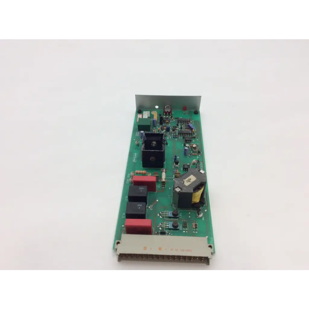 Green printed circuit board with black and red components instem hmk9105 rev b control 7222c65001 rev mounting bracket