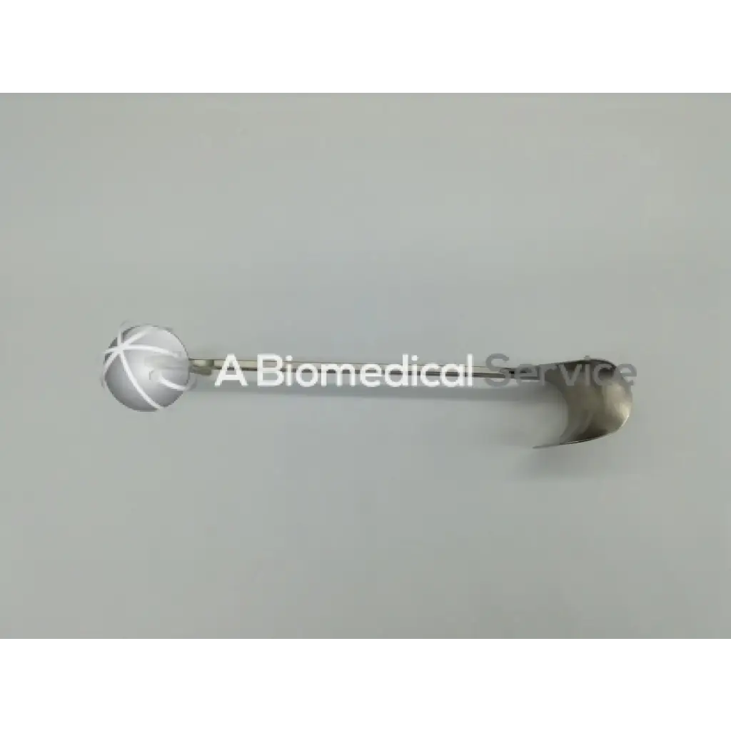 Silver surgical balfour center blade integra jarit 205-298 with spherical cross-hatched head and curved blade tip