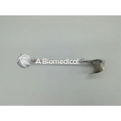 Silver surgical balfour center blade integra jarit 205-298 with spherical cross-hatched head and curved blade tip