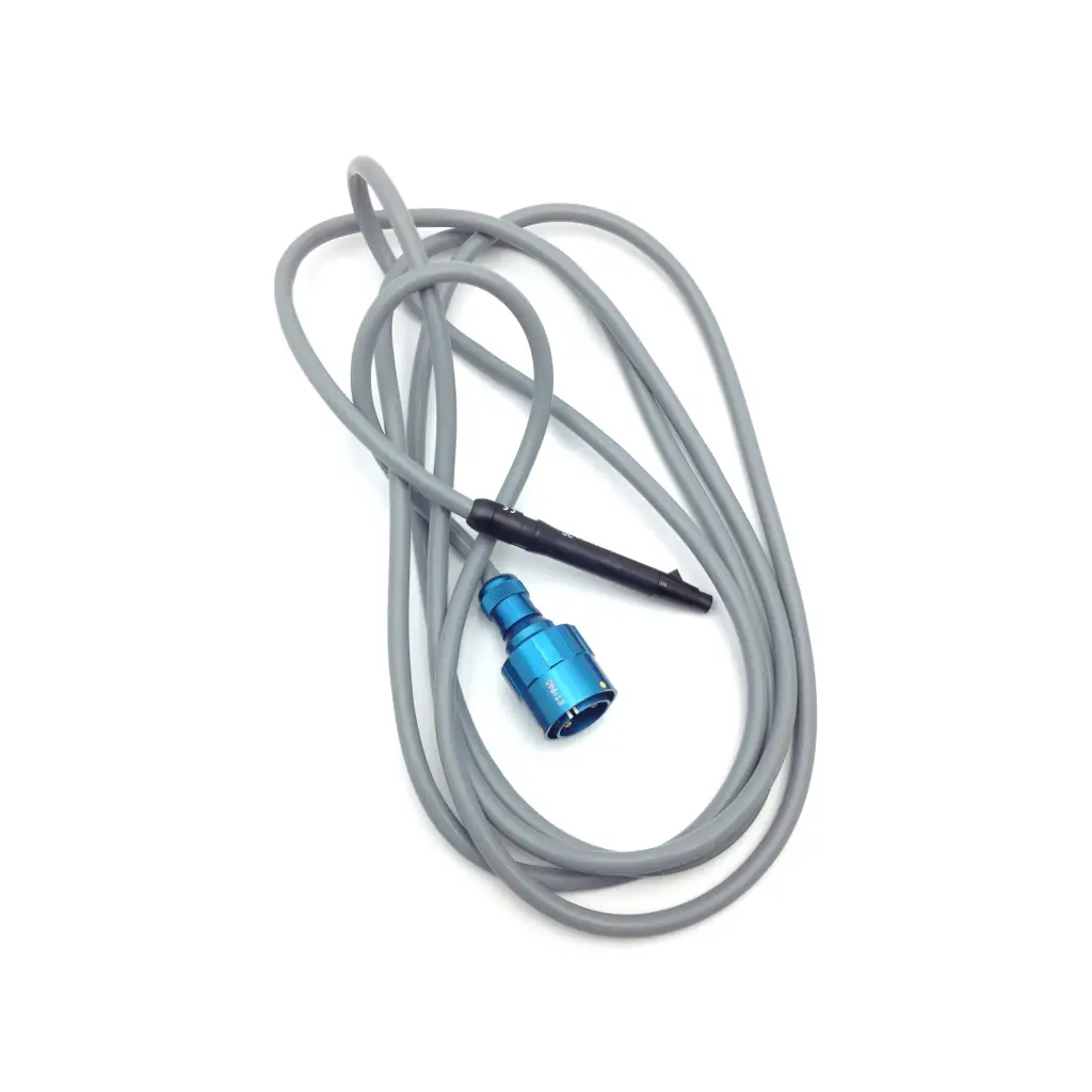 Gray coiled cable with blue metallic connector and black tip for integra valleylab case with cusa excel ultrasonic aspirator 36khz