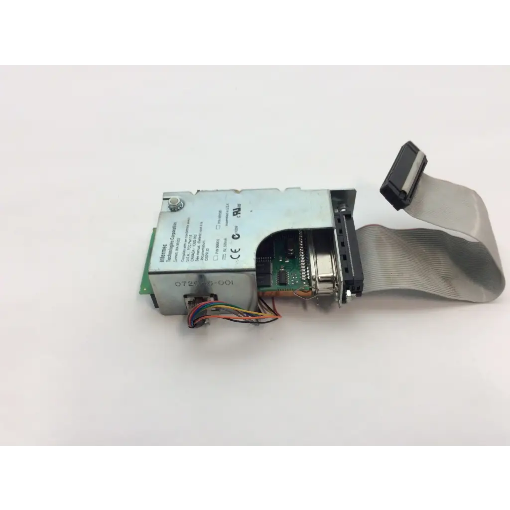 Silver metallic intermec 068832-001 3400e thermal label printer ethernet interface board with circuit board and ribbon cable