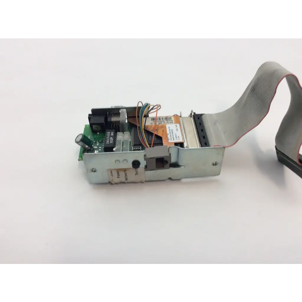 Metallic gray intermec 068832-001 3400e thermal label printer ethernet interface board with circuit board and ribbon cable