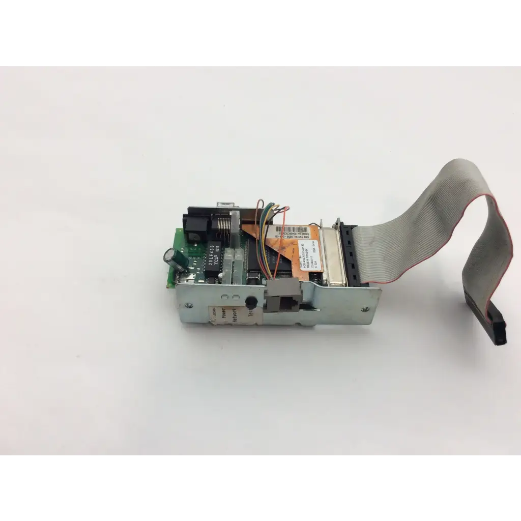 Metallic gray intermec 068832-001 3400e thermal label printer ethernet interface board with circuit and ribbon cable