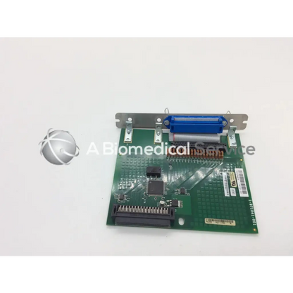 Green circuit board with blue connector and metal brackets for intermec pm4i parallel interface board model 1-971041-001