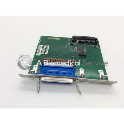 Green circuit board with blue connector and metal parts for intermec pm4i parallel interface board model 1-971041-001