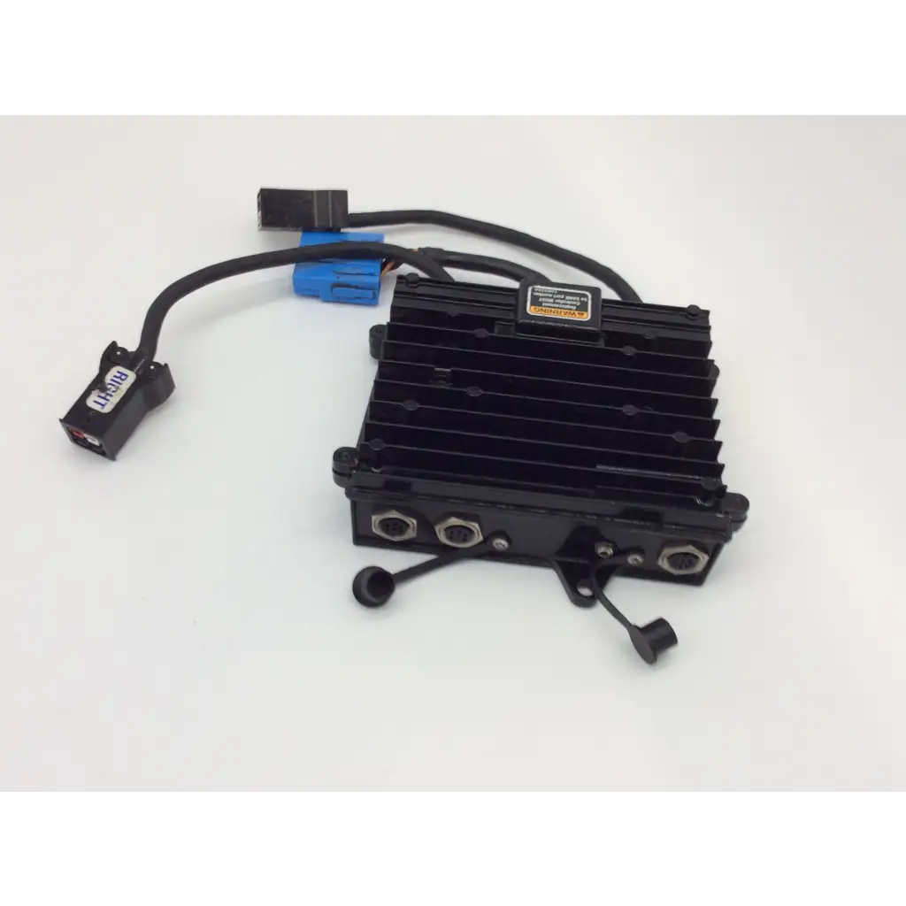 Black rectangular Invacare 1105707 control module with ribbed heat sink and connected cables for power wheelchair use