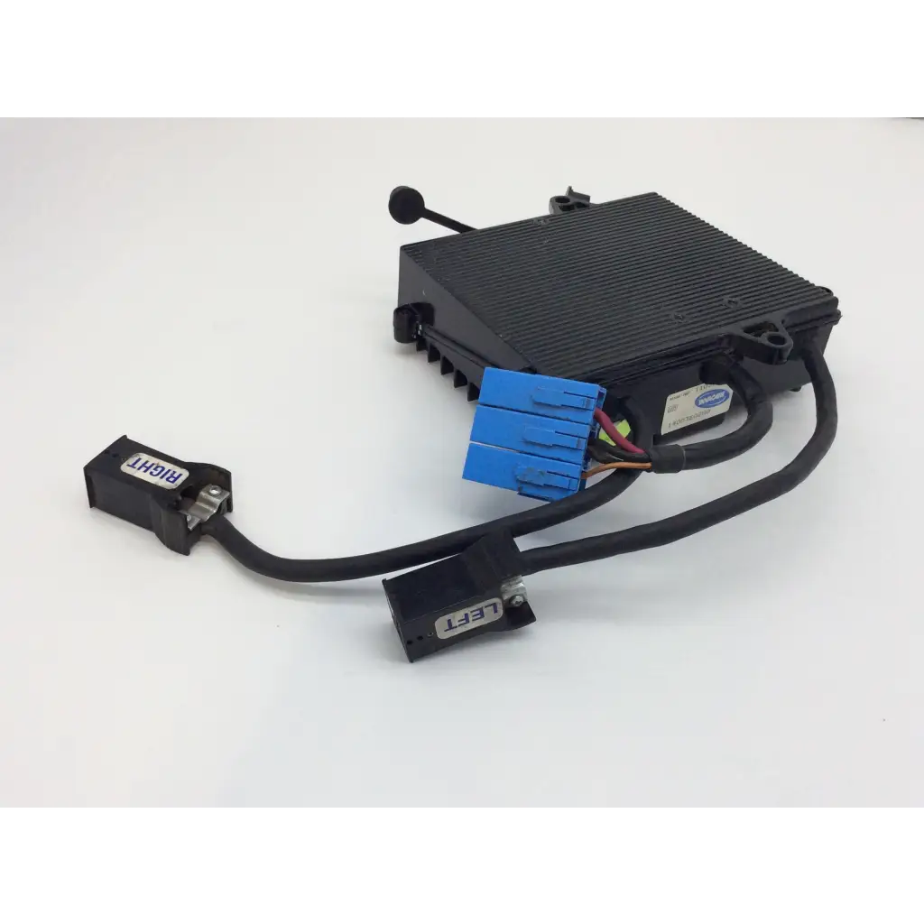 Black rectangular invacare 1105707 control module with ribbed heat sink and blue connectors for power wheelchair use