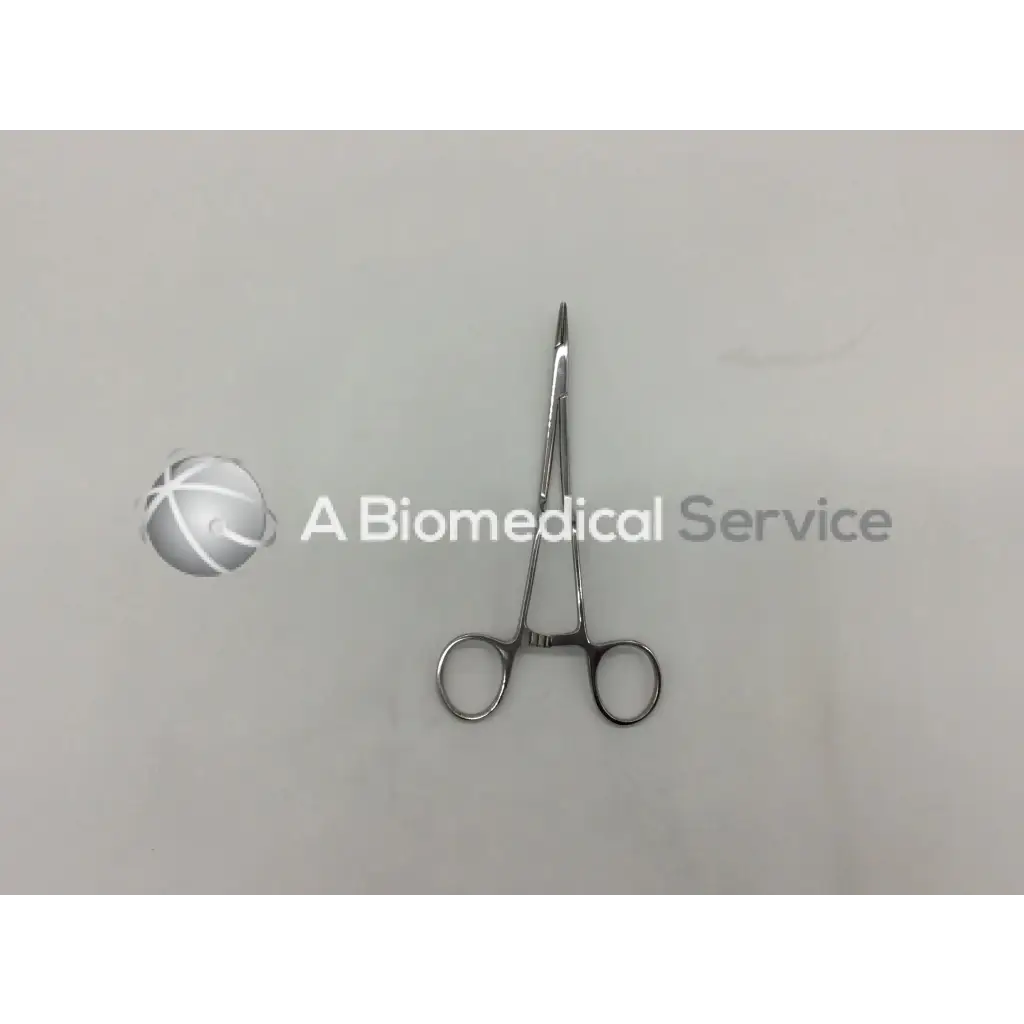 Jarit 120-215 silver bayonet needle holder with rounded handles and pointed tips surgical forceps