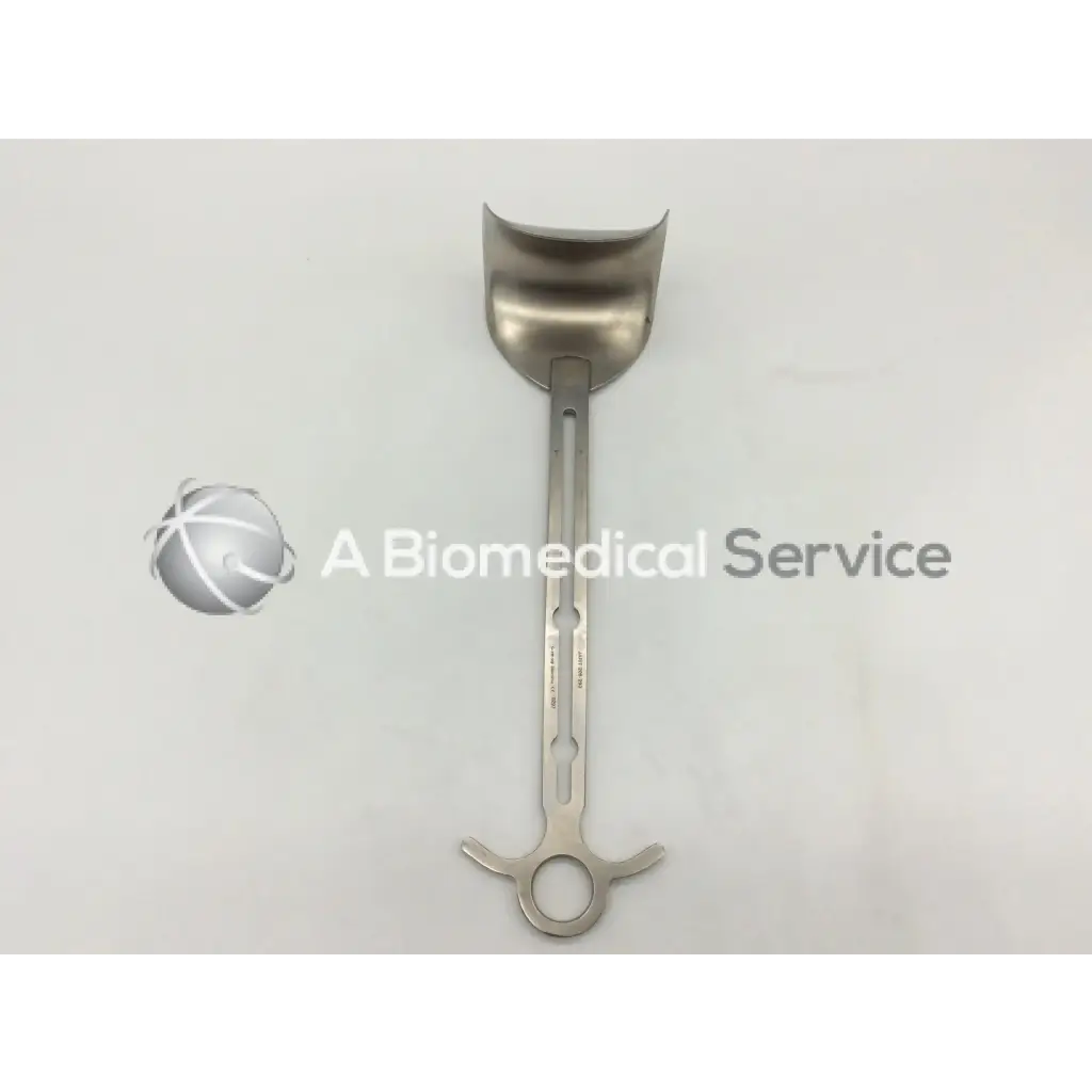 Stainless steel balfour center blade surgical mouth gag with curved spoon head and ergonomic handle with finger loops