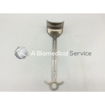 Stainless steel balfour center blade surgical mouth gag with curved spoon head and ergonomic handle with finger loops