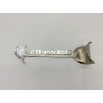 Stainless steel balfour center blade surgical retractor with curved open-ended design and ornate spherical handle