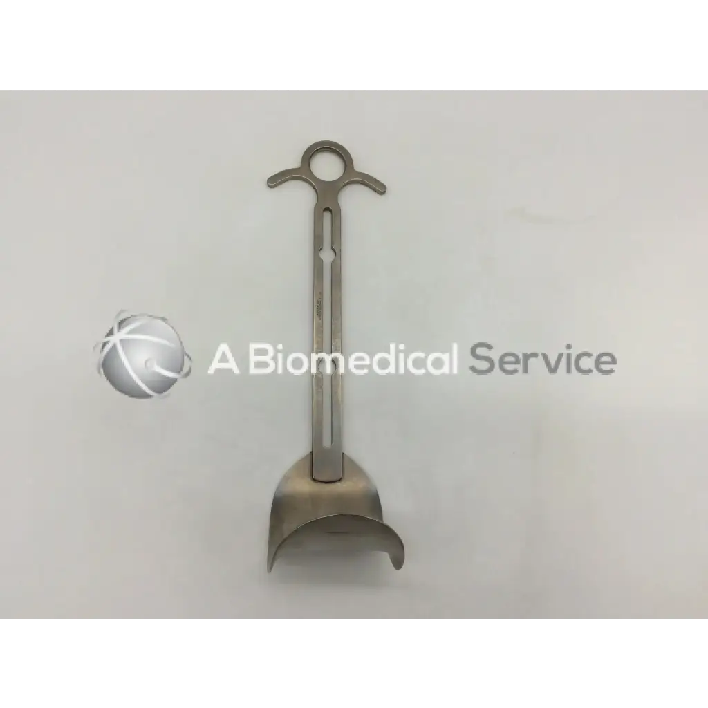 Silver surgical balfour center blade with curved u-shaped blade and elongated handle with circular top loop jarit 205-322