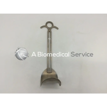 Silver surgical balfour center blade with curved u-shaped blade and elongated handle with circular top loop jarit 205-322