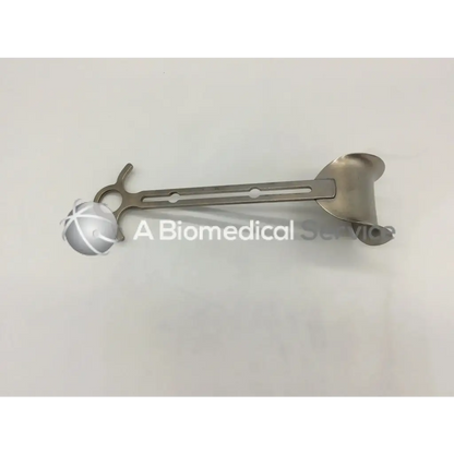 Silver surgical retractor with curved blade and adjustable handle for balfour center blade jarit 205-322