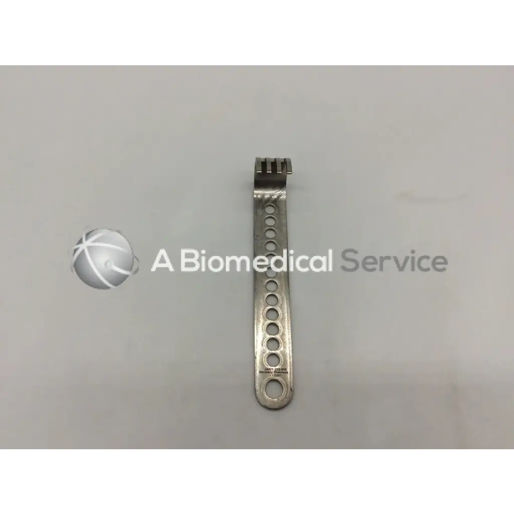Silver metallic jarit 225-503 initial incision retractor with circular holes and forked end for surgical use
