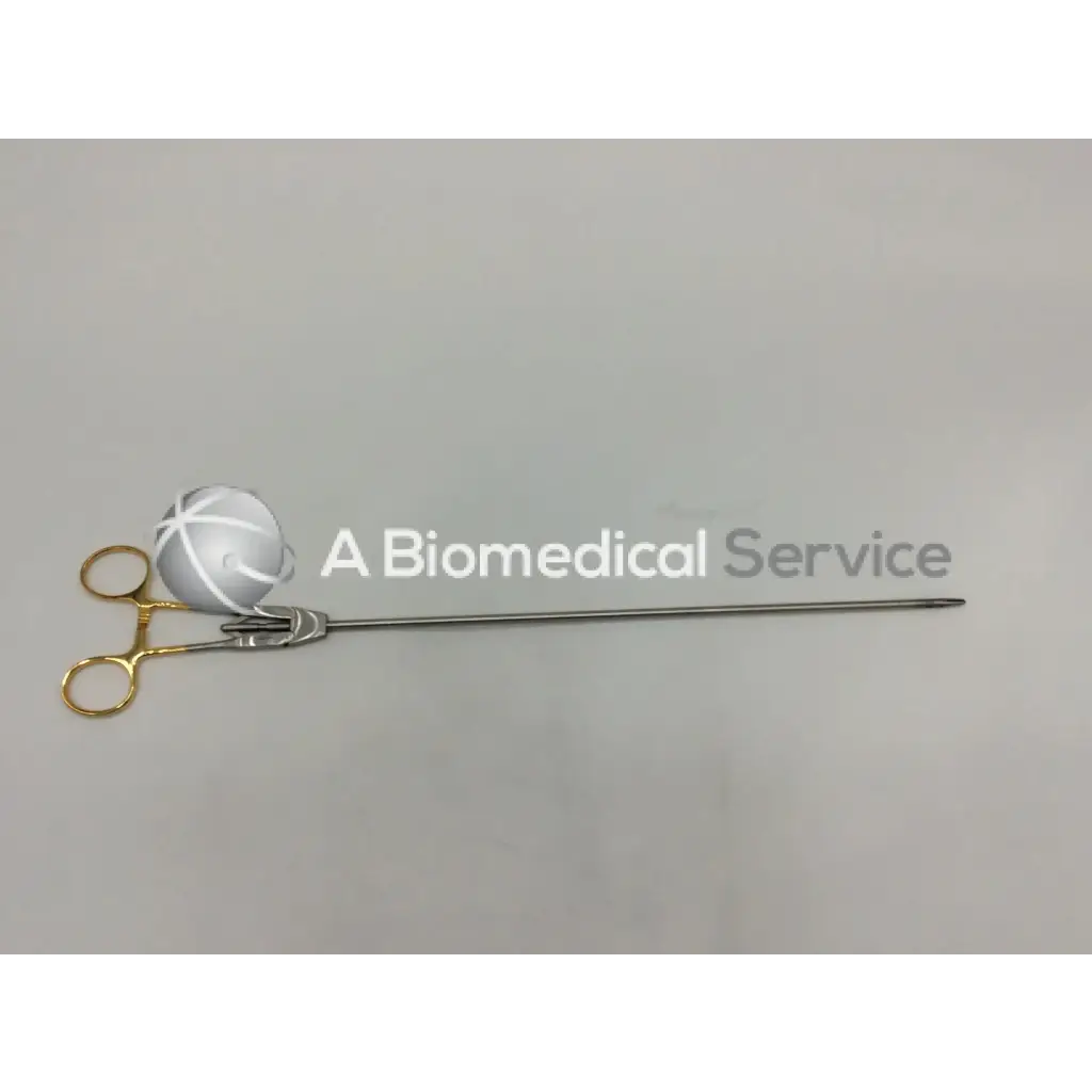 Jarit 600-261 laparoscopic in-line needle holder with gold handles and slender metallic shaft for precision surgery
