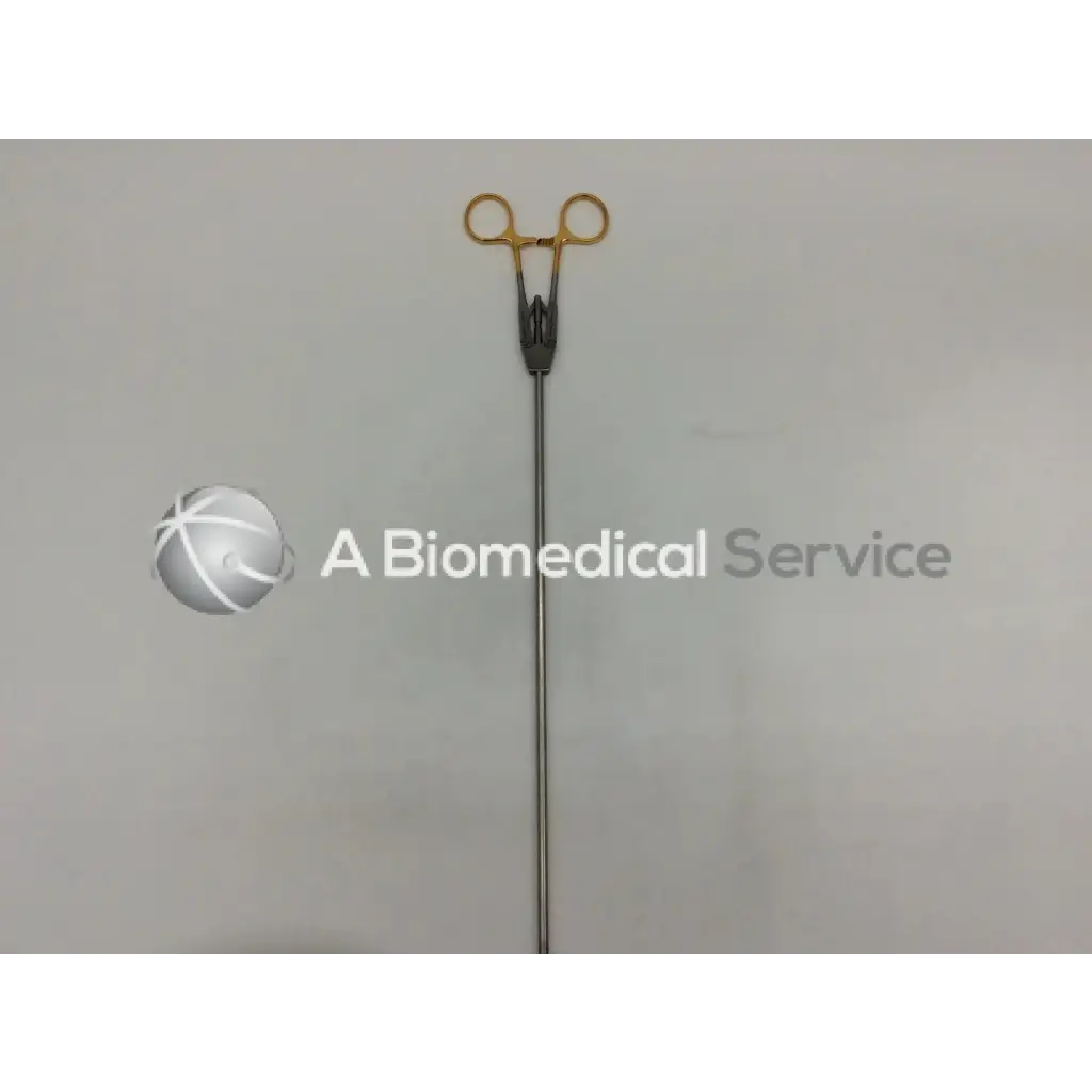 Jarit 600-261 laparoscopic in-line needle holder with gold-tipped carb-bite tips and black handle surgical forceps
