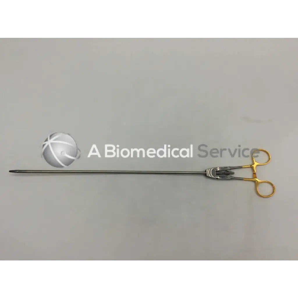 Jarit 600-261 laparoscopic in-line needle holder with gold handles and metallic shaft for precise needle control