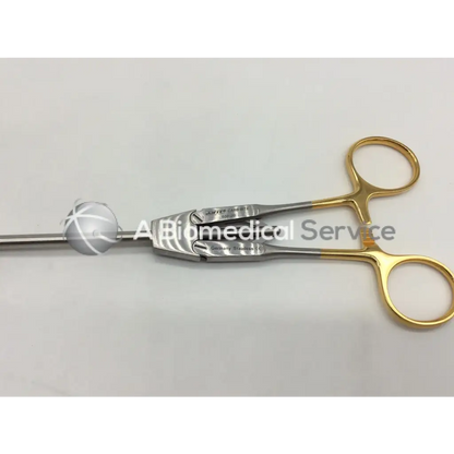Jarit 600-261 laparoscopic in-line needle holder with gold handles stainless steel body and spherical translucent tip