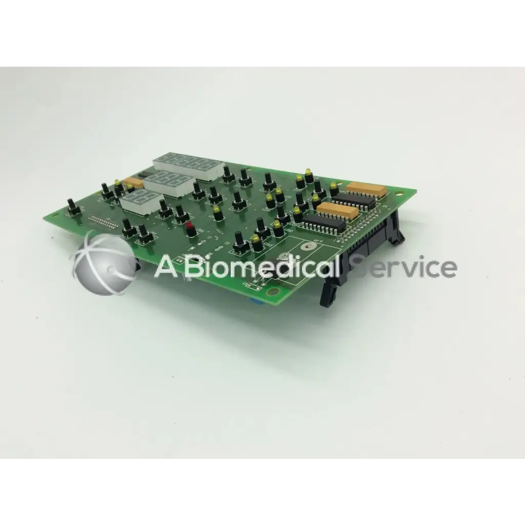 Green printed circuit board with black and yellow components labeled a biomedical service for jouan 85232554b thermo cl31 centrifuge control board
