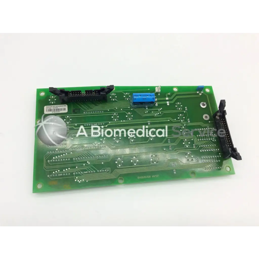 Green rectangular circuit board with black connectors blue component and silver soldered contacts for jouan 85232554b thermo cl31 centrifuge control board