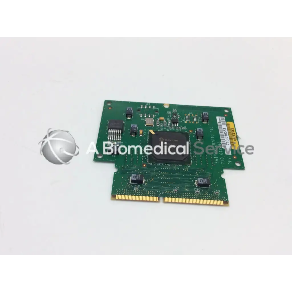 Green circuit board with black integrated circuits and gold contacts labeled satapi-021486 for saipan crypto pic main board