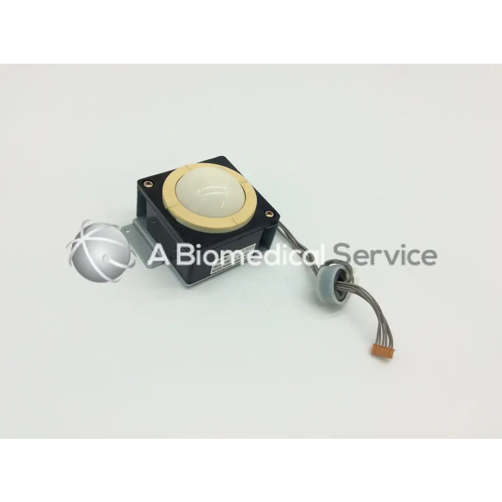 Black rectangular kanda tsushin kogyo track ball tre-201 iw with cream ball beige rim gray cables and orange connector
