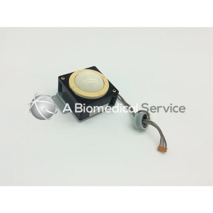 Black rectangular kanda tsushin kogyo track ball tre-201 iw with cream ball beige rim gray cables and orange connector