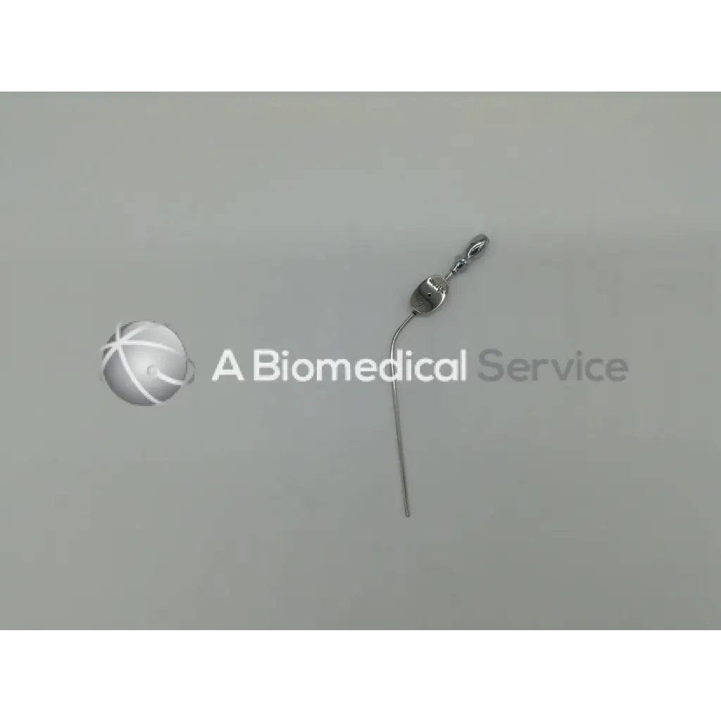 A sleek metallic karl storz 10 fr suction tip with a curved shaft and small rounded handle for surgical use