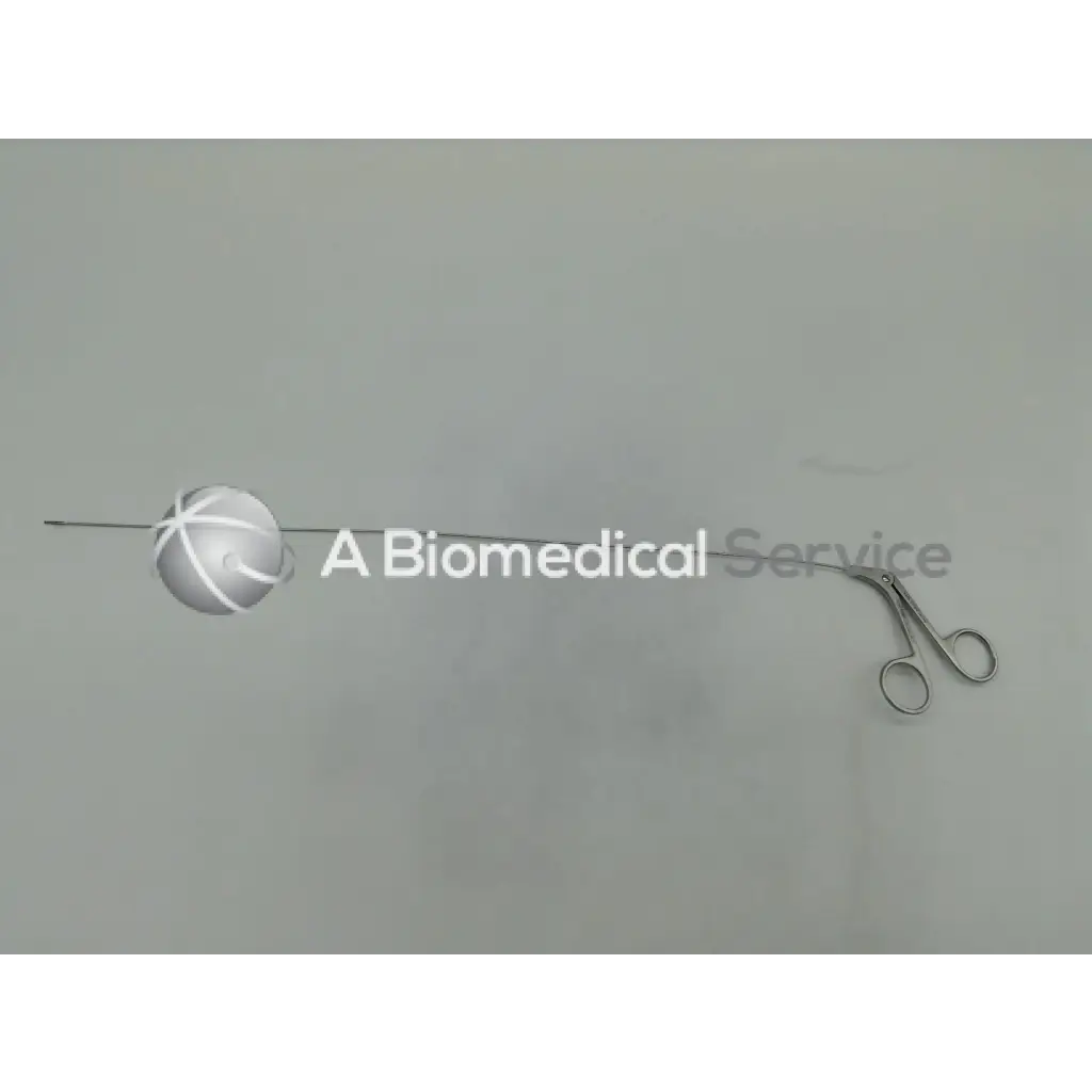Silver karl storz 26160 ehw semi rigid scissors with spherical handle and curved blades for precise surgical use