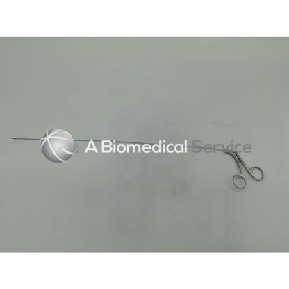 Silver karl storz 26160 ehw semi rigid scissors with spherical handle and curved blades for precise surgical use