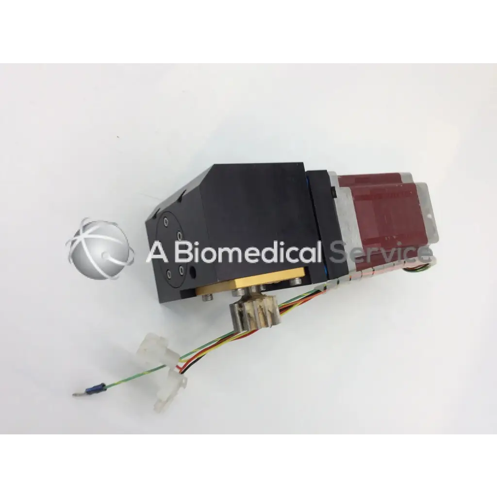 Black and maroon kollmorgen powerpac k32hrhk-lnk-ns-00 1.8 degree step motor with silver spherical component and wiring