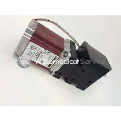 Maroon and silver Kollmorgen powerpac 1.8 degree step motor with black mounting bracket labeled pulserac by Stryker