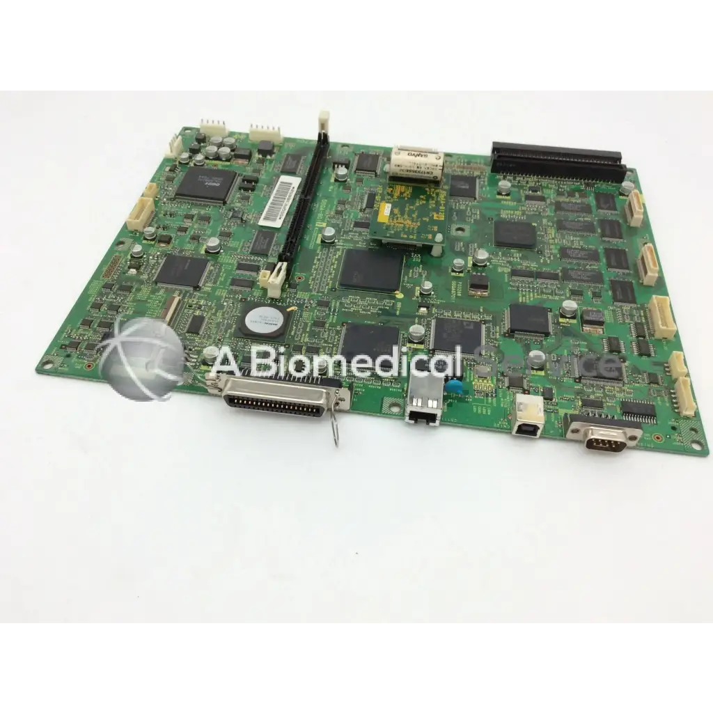 Green konica circuit control board with black integrated circuits and connectors for EP-GF70 device control