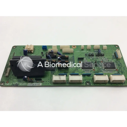 Green konica minolta pwb-f board with black beige connectors blue capacitors and central stk6713bmk4 bbcf1-1 chip assembly