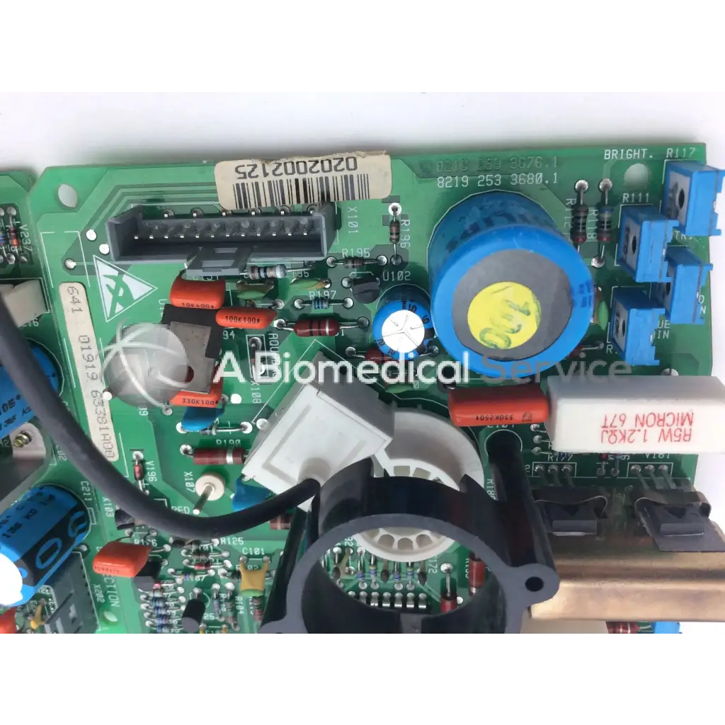 Lares 105 8219 253 3677.1 3119 203 3619.1 green circuit board with blue capacitors and orange resistors bbce5-3