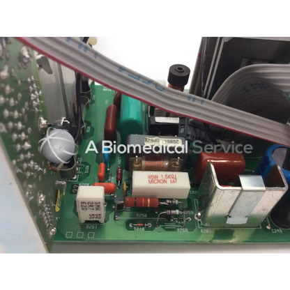Green bbce5-3 printed circuit board LARES 105 with capacitors resistors and labeled micron component r5w 1.5kω