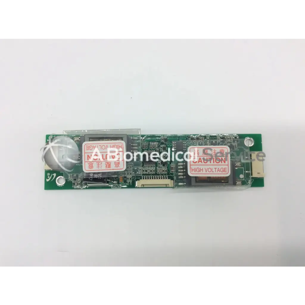 Green circuit board lcd inverter board gh166a with silver components and red high voltage warning labels