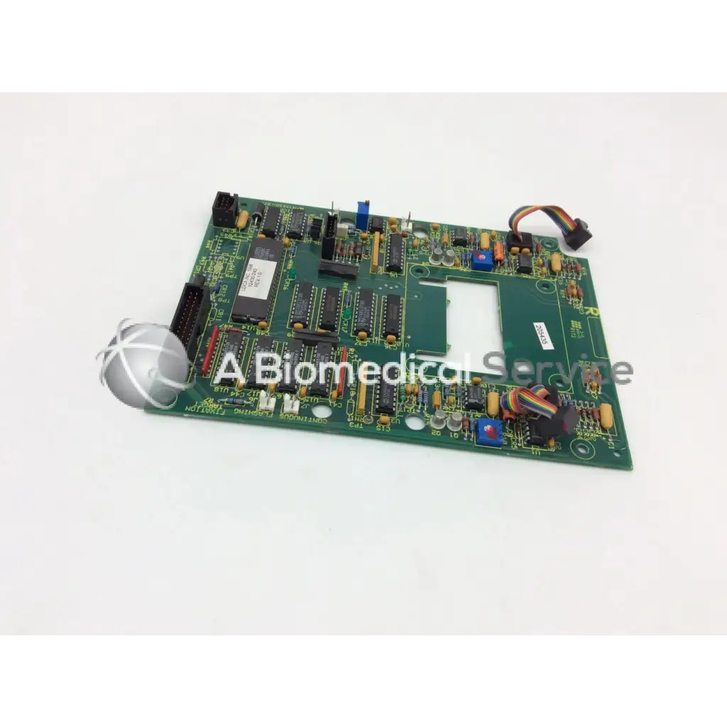 Leica A/N 12450-925 green printed circuit board with black integrated circuits blue capacitors and multi-colored ribbon cable
