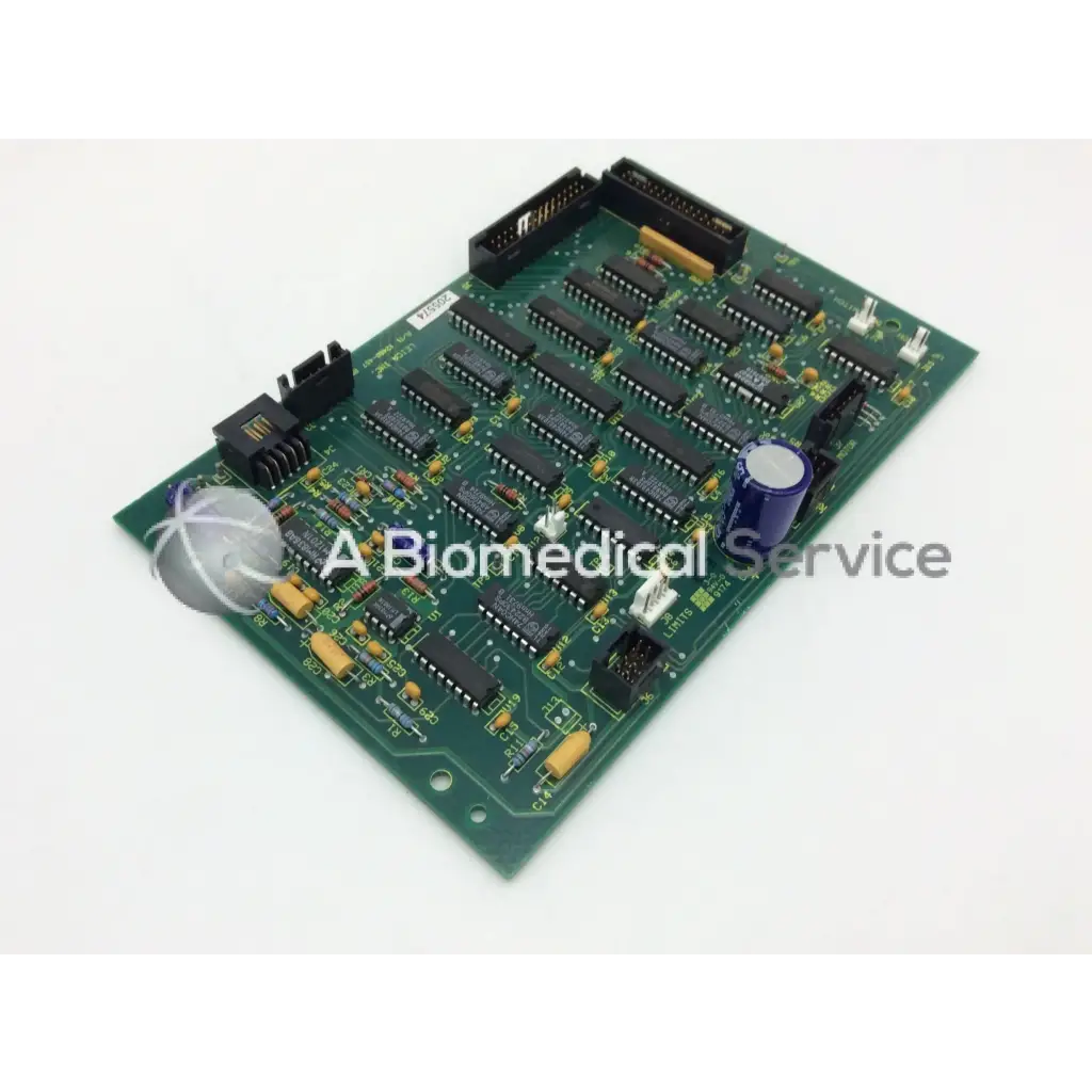 Leica inc a n 12450-457 rev a board green printed circuit board with black integrated circuits yellow and blue capacitors