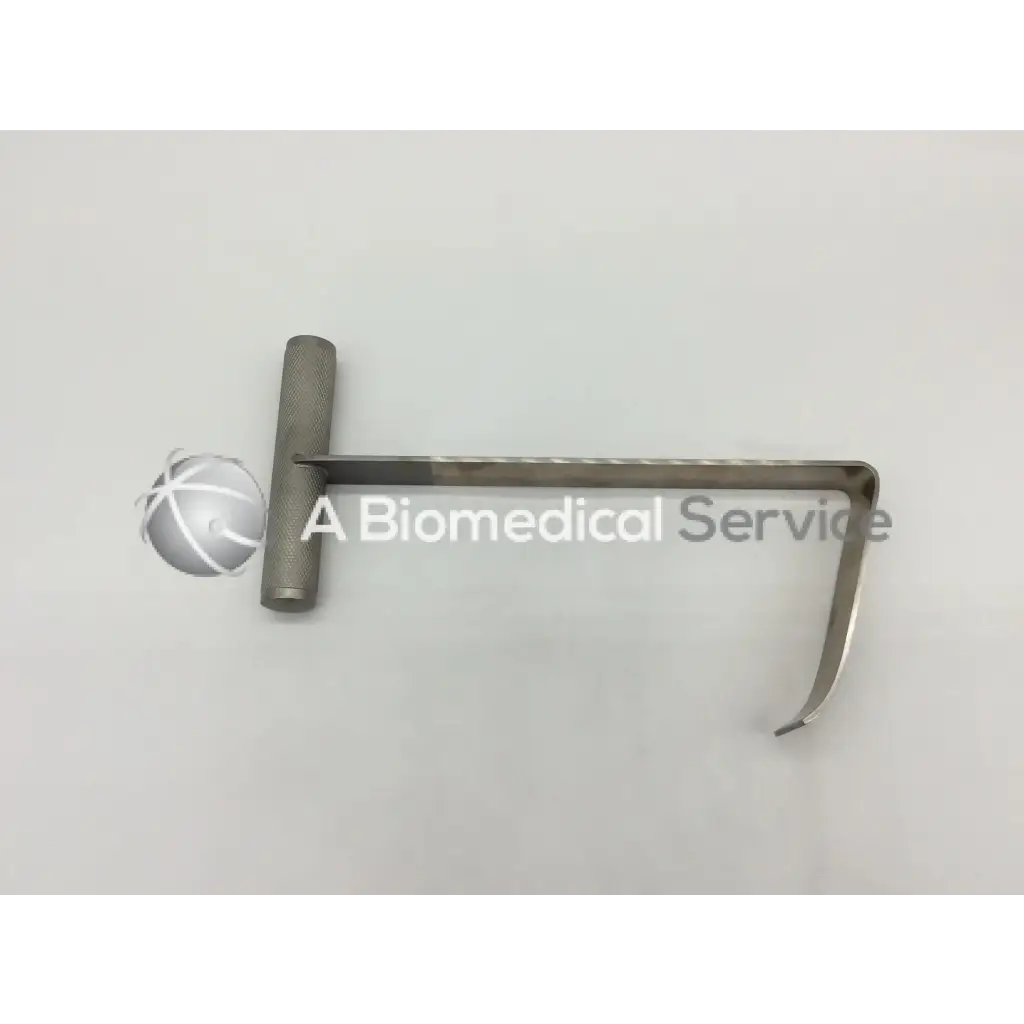 Life instruments mcelroy retractor ad5-31 silver metallic surgical instrument with textured handle and curved angled blade