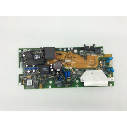 Green printed circuit board with black and blue components gold traces and white heat sink for lifepak 12 biphasic module therapy system