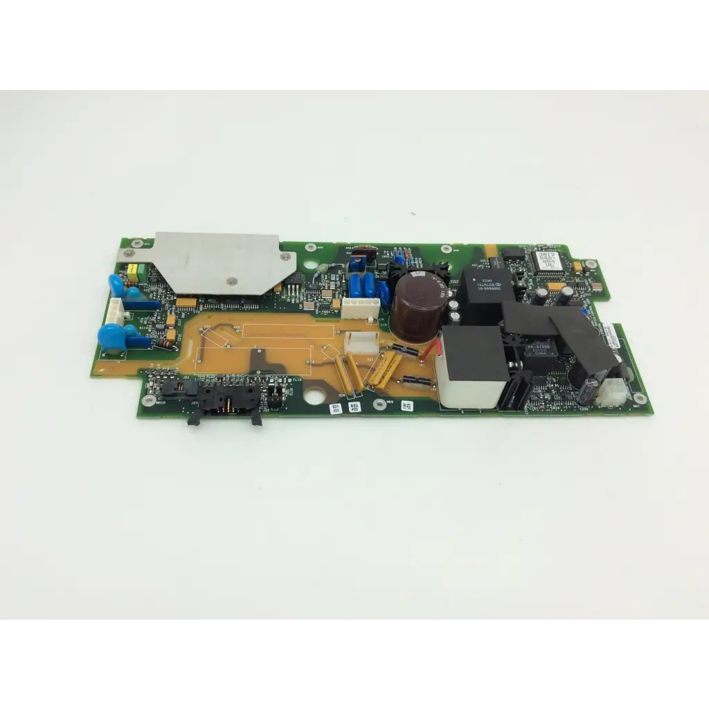 Green printed circuit board of lifepak 12 biphasic module therapy system with capacitors resistors and connectors