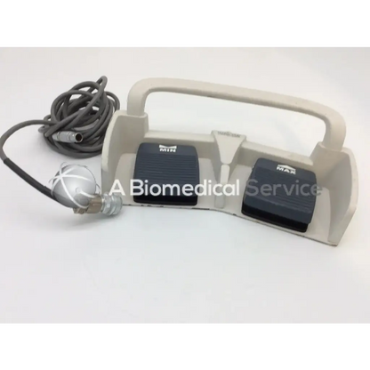 Beige plastic linemaster aquiline 971-swnom ultracision harmonic scalpel footswitch with black min max pads and gray coiled cable