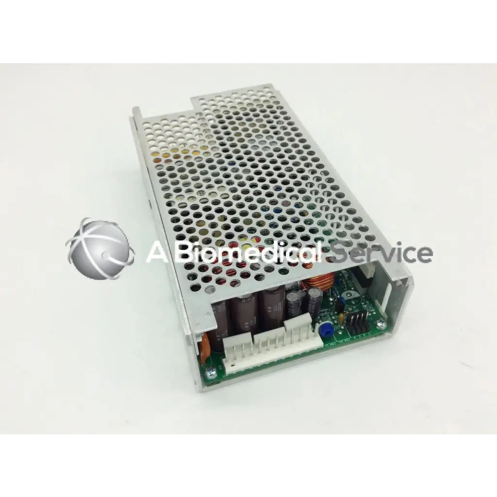 Silver perforated metal power supply unit with visible circuit board featuring ce-150-4102 integrated power design