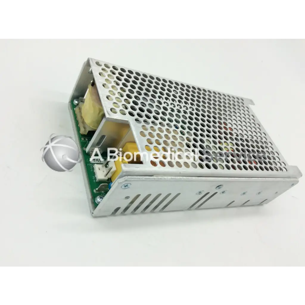 Silver perforated metal ce-150-4102 power supply with visible internal circuit board and integrated power design components