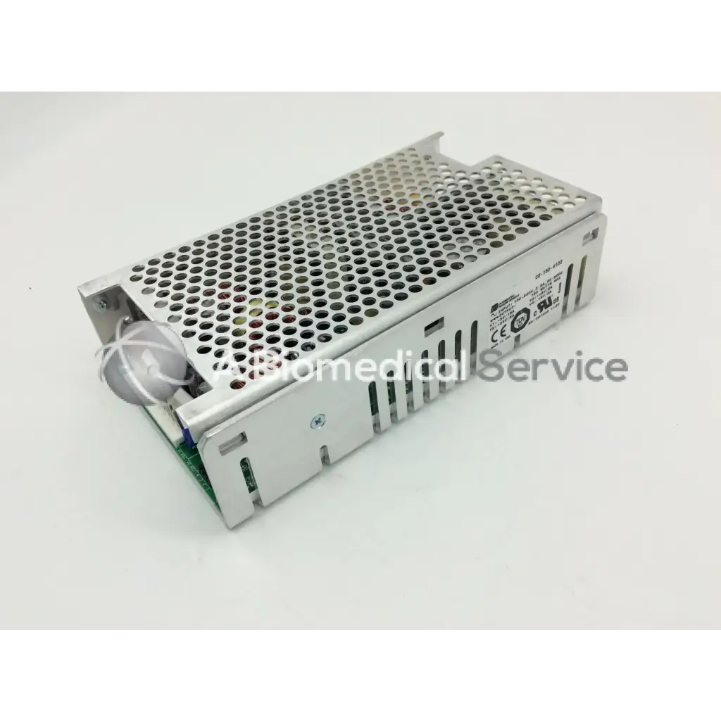 Silver perforated metal ce-150-4102 power supply with circular gray component for integrated power design